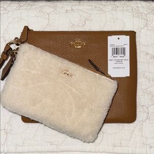 NWT Coach Brown and Cream Shearling Women's Pouch Set